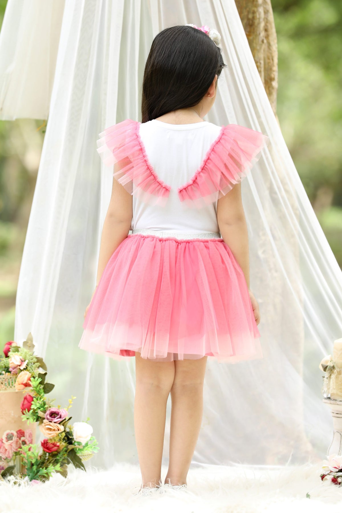 Enchanted Hummingbird Beaded Pink Tulle Skirt and Top Set (with Matching Doll Outfit)