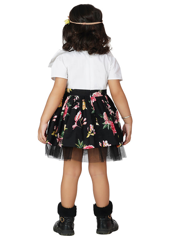 Floral bloom Bow-Front Black Party Dress