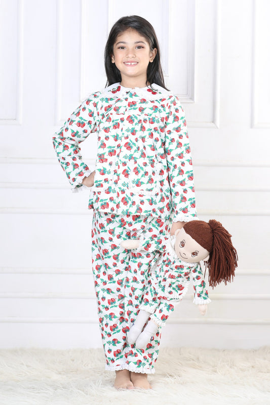 Sweet Dreams Strawberry Sleepwear Set (with Matching Doll Outfit)