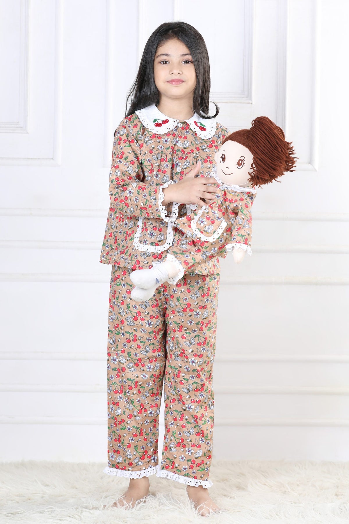 Sweet Cherry & Butterfly Sleepwear Set (with Matching Doll Outfit)