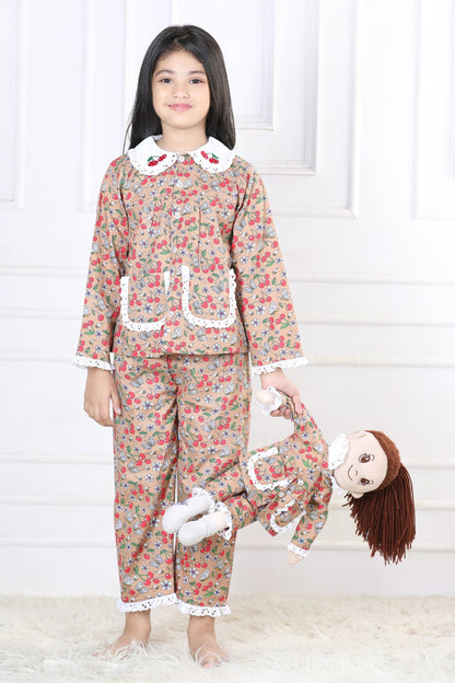 Sweet Cherry & Butterfly Sleepwear Set (with Matching Doll Outfit)