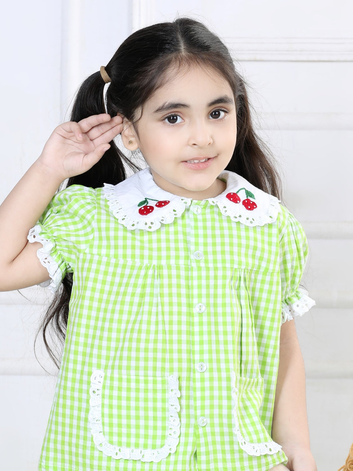 Vibrant Lime Gingham Capri Sleepwear Set (with Matching Doll Outfit)