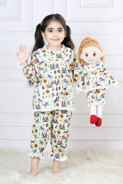 Fairytale Castle & Unicorn Capri Sleepwear Set (with Matching Doll Outfit)
