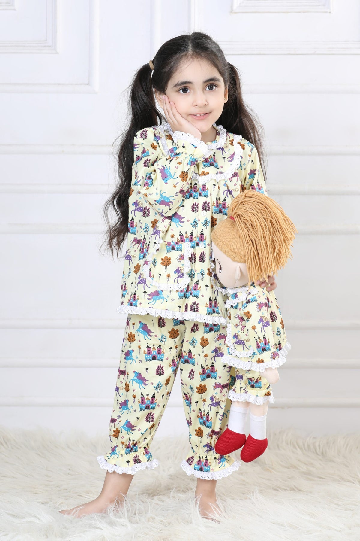 Fairytale Castle & Unicorn Capri Sleepwear Set (with Matching Doll Outfit)