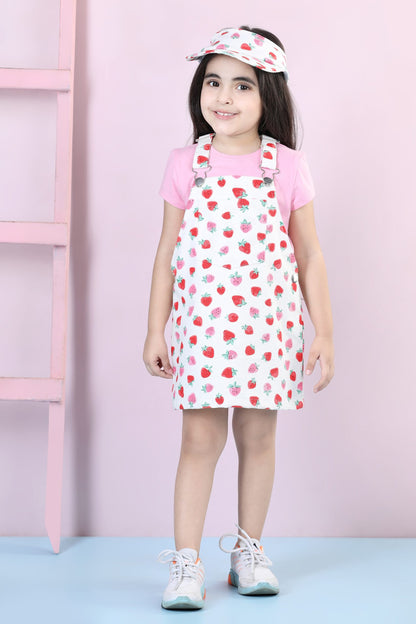 Sweet Berry Aline Dungaree Dress Set (With Matching Sun Hat)