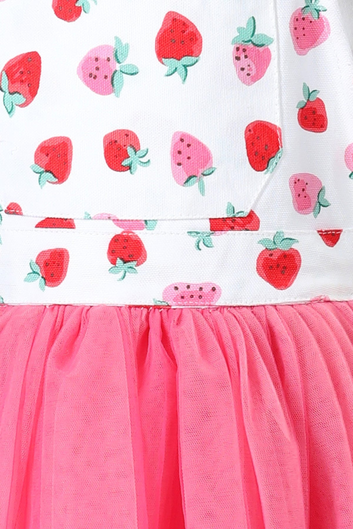 Strawberry Bliss Dungaree Net Dress Cord Set (with Matching Sun Hat)