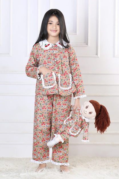 Sweet Cherry & Butterfly Sleepwear Set (with Matching Doll Outfit)
