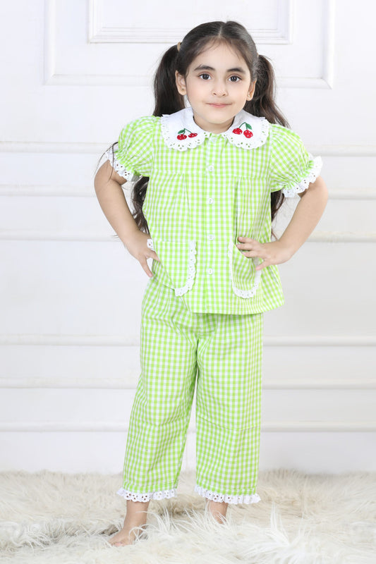 Vibrant Lime Gingham Capri Sleepwear Set (with Matching Doll Outfit)