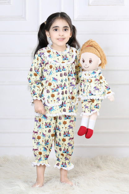 Fairytale Castle & Unicorn Capri Sleepwear Set (with Matching Doll Outfit)