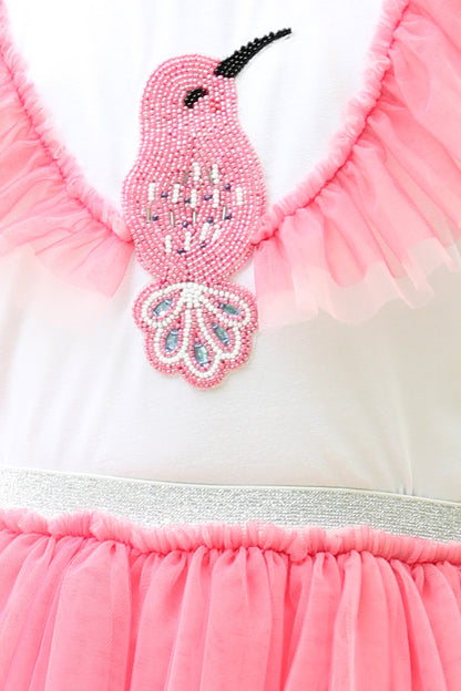 Enchanted Hummingbird Beaded Pink Tulle Skirt and Top Set (with Matching Doll Outfit)