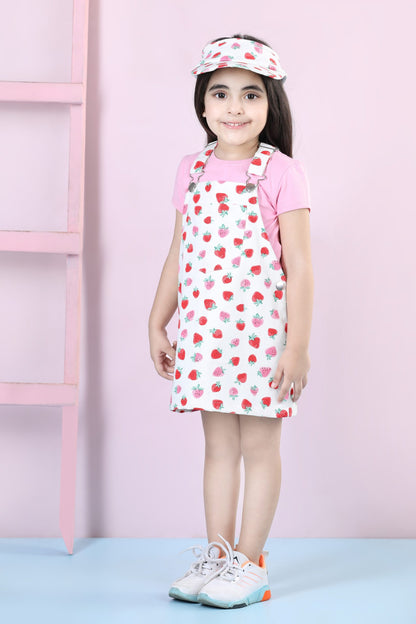 Sweet Berry Aline Dungaree Dress Set (With Matching Sun Hat)