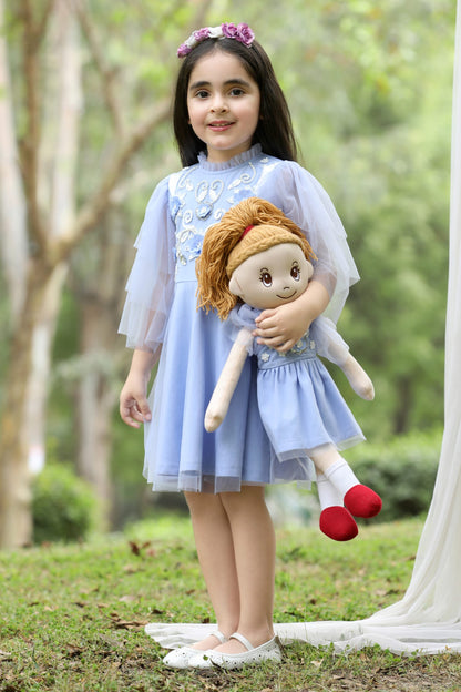 Lavender Pearl & Floral Embroidered Party Dress (with Matching Doll Outfit)