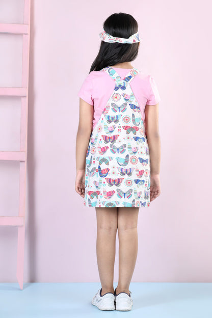 Butterfly Garden Aline Dungaree Dress Set (with Matching Sun Hat)