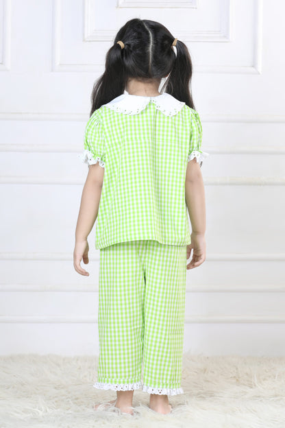 Vibrant Lime Gingham Capri Sleepwear Set (with Matching Doll Outfit)