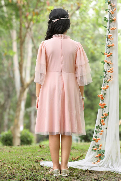 Elegant Pearl & Floral Embroidered Party Dress (with Matching Doll Outfit)