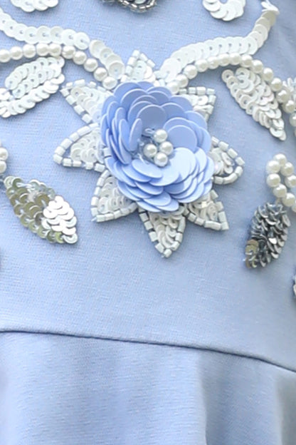 Lavender Pearl & Floral Embroidered Party Dress (with Matching Doll Outfit)
