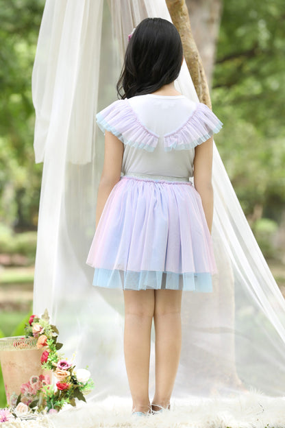 Enchanted Hummingbird Beaded Pastel Pink & Blue Tulle Skirt and Top Set (with Matching Doll Outfit)