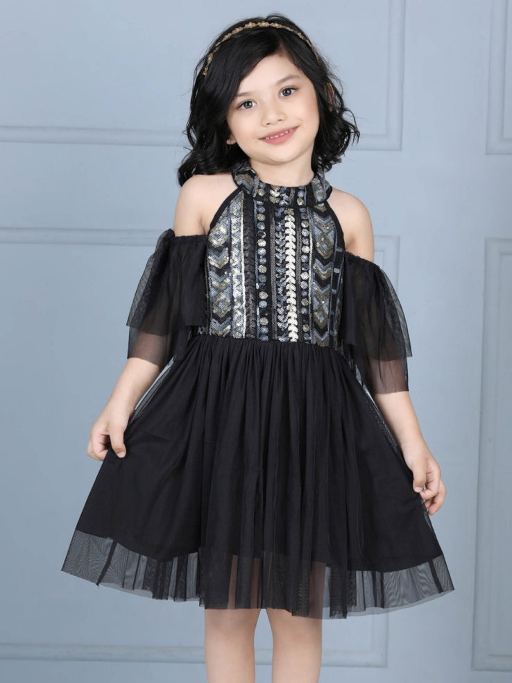 Midnight Starlet Cold-Shoulder Party Dress