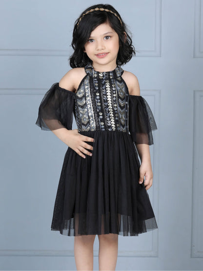 Midnight Starlet Cold-Shoulder Party Dress