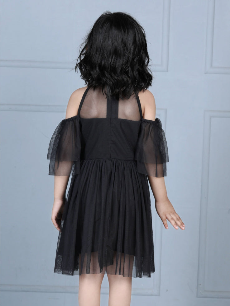 Midnight Starlet Cold-Shoulder Party Dress