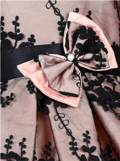 Victorian Net Embroidery Off Shoulder Party Dress with Bow Belt